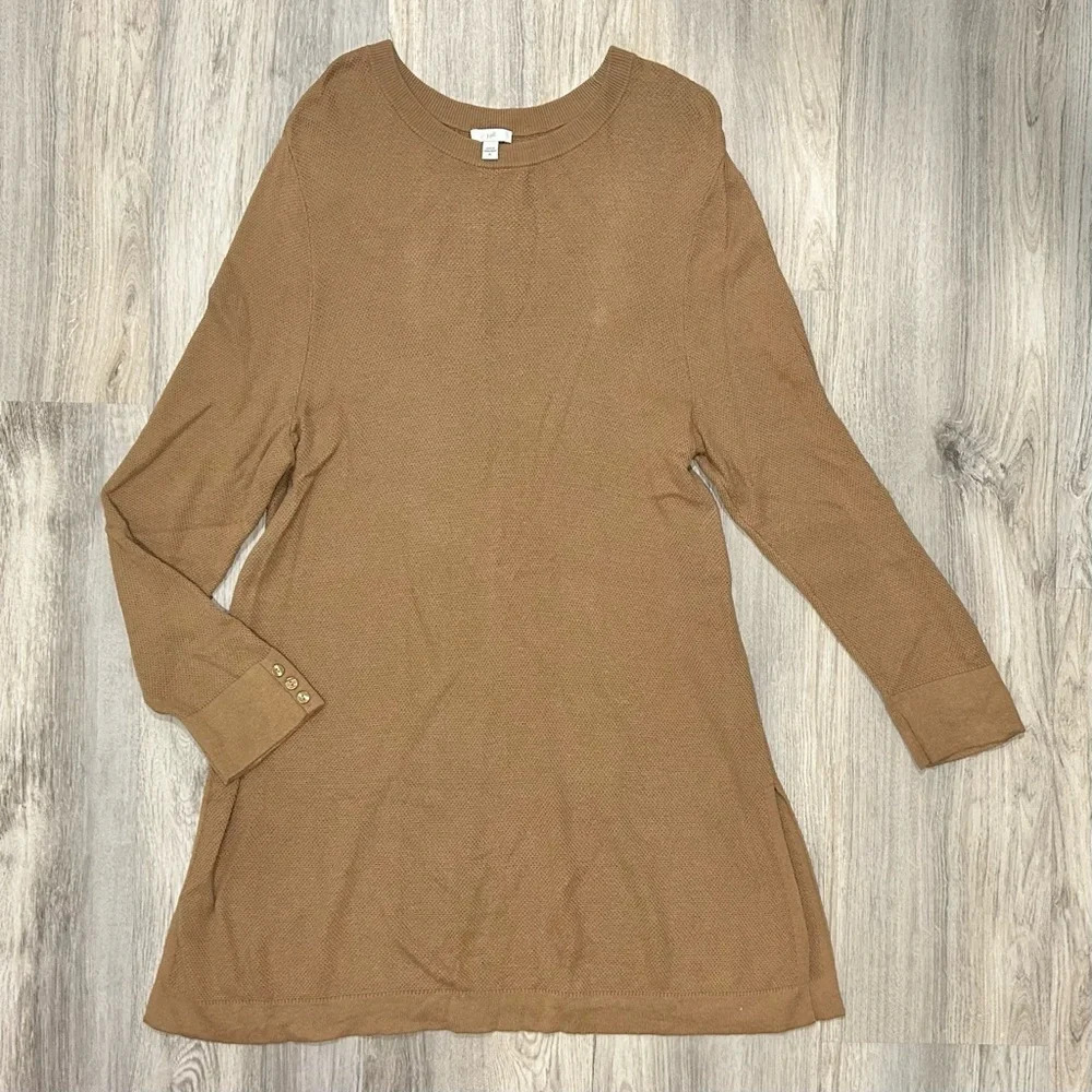 J. Jill Lightweight Knit Long Tunic Sweater Top Button Sleeve Side Slit Size XL